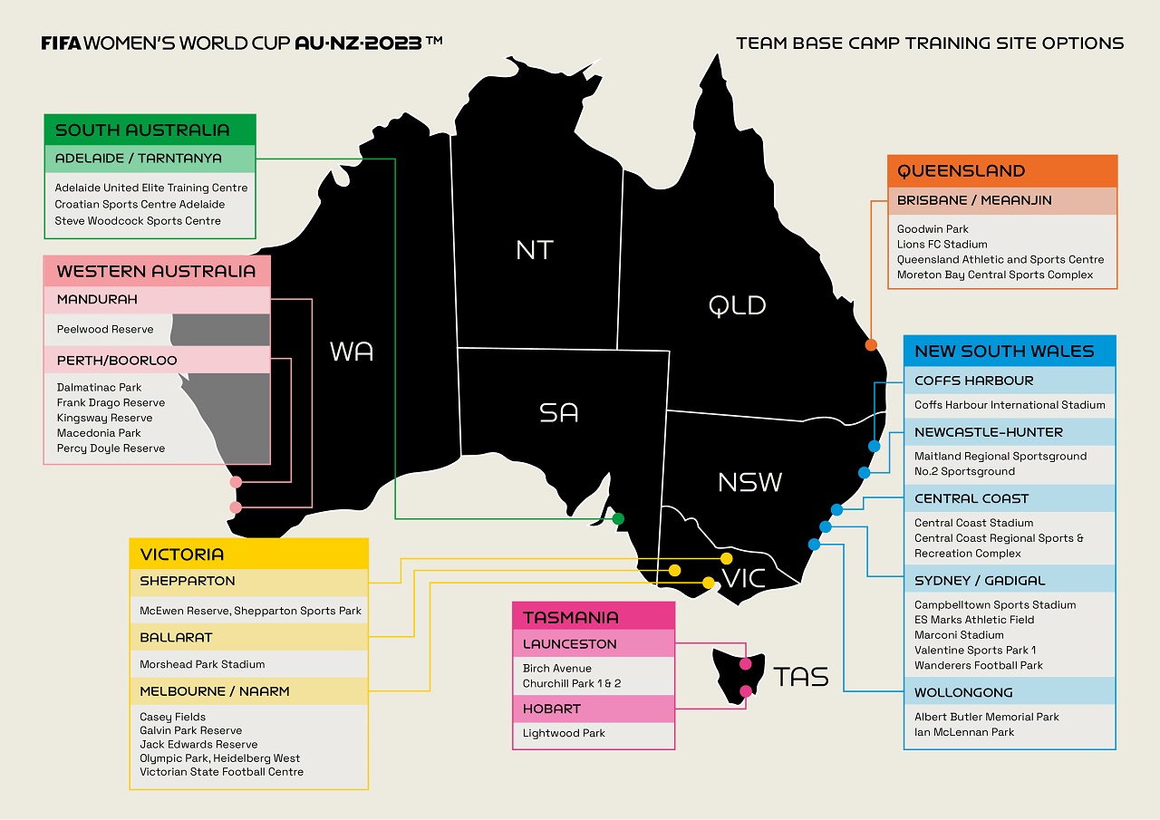 2023 FIFA WWC - Team Bases shortlist