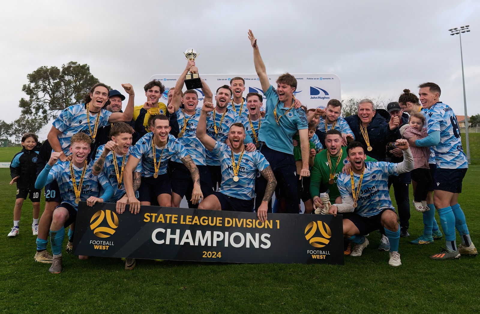 Sorrento FC celebrate their State league Division One success. Photo by Football West/FotoEnzo