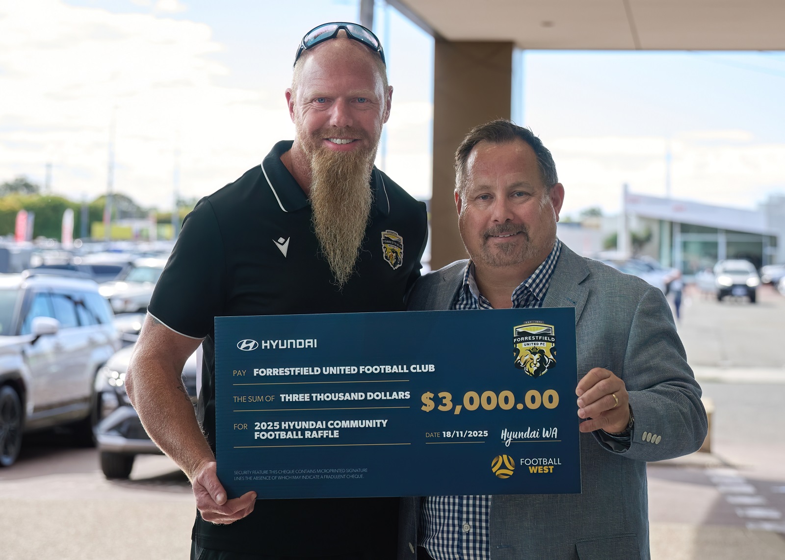 Hyundai Community Football Raffle Micahel Beros Adam Smith Forrestfield United
