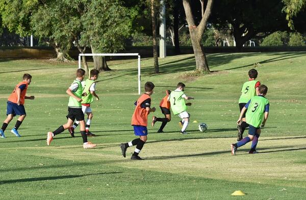 Playing football in training