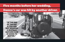 Belt up hero image. Car on its side.